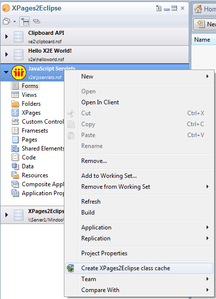 Context menu action in Domino Designer